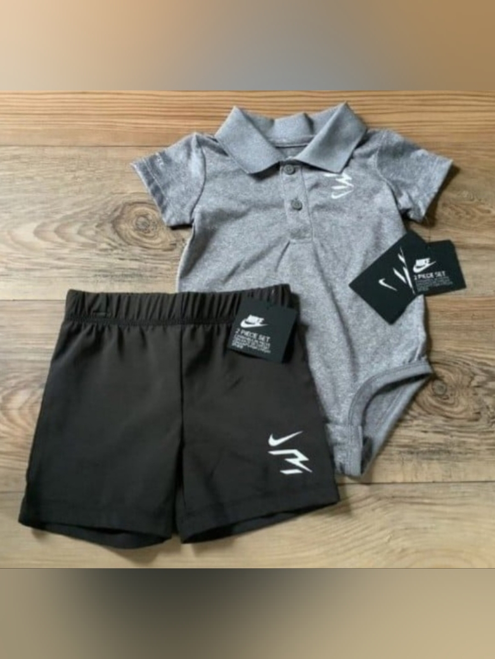 Nike 3BRAND BOYS Bodysuit & Shorts Set in Heather Gray and Black Size 6M(NWT)